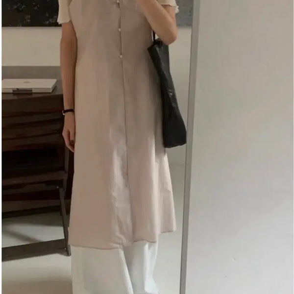 [BUNJANG] Sheer Button Layered Long Dress / 교신안함)시어 버튼 레이어드 롱 원피스