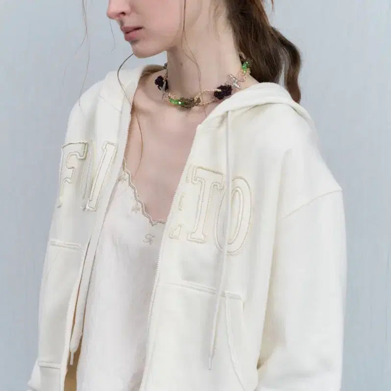 [BUNJANG] Poeto Soft Hoody Zip-Up Cream / 포에토 soft hoody zip-up cream