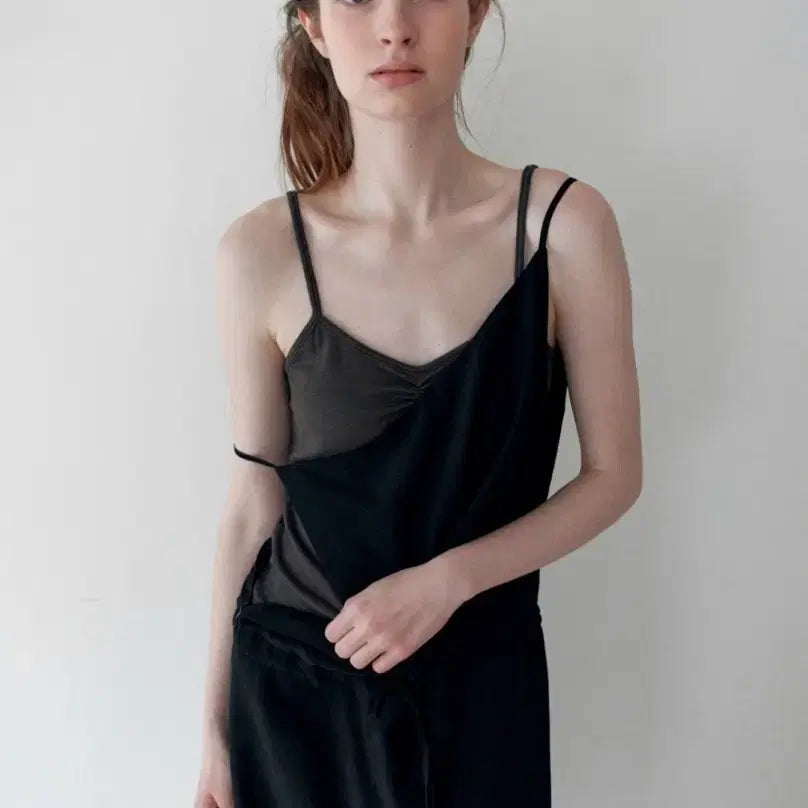 [BUNJANG] The Lirke Shirring Sleeveless T-Shirt Charcoal / 더릴 like shirring sleeveless t 차콜