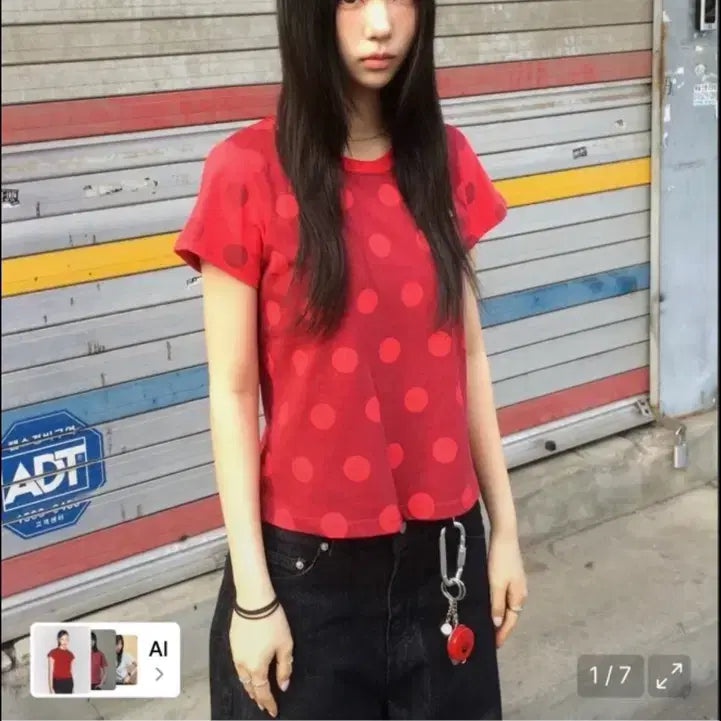 [BUNJANG] Dot Pattern T-Shirt (Red) / 탄산마그네슘 도트 패턴 티셔츠 (레드)