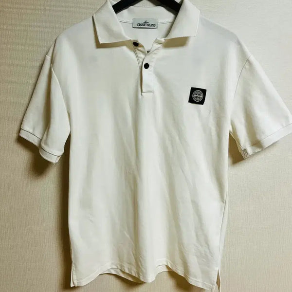 [BUNJANG] Stone Island Short Sleeve Polo Shirt Ivory / 스톤아일랜드 반팔 카라티 아이보리
