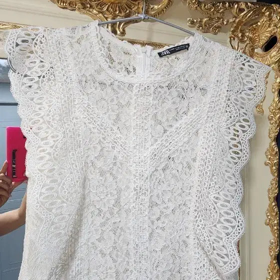 [BUNJANG] Zara White Lace Blouse XS / zara 자라 화이트 레이스 블라우스 XS 44~55