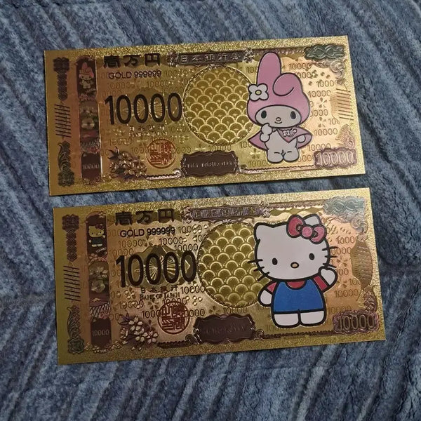 [BUNJANG] Hello Kitty My Melody Gold Foil Commemorative Banknotes (2 pcs) / [급전] 헬로키티 마이멜로디 금박 기념 지폐 2장