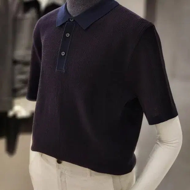 [BUNJANG] ANDZ Knit Collar Short Sleeve T-Shirt Size 105 / 앤드지 니트 카라 반팔