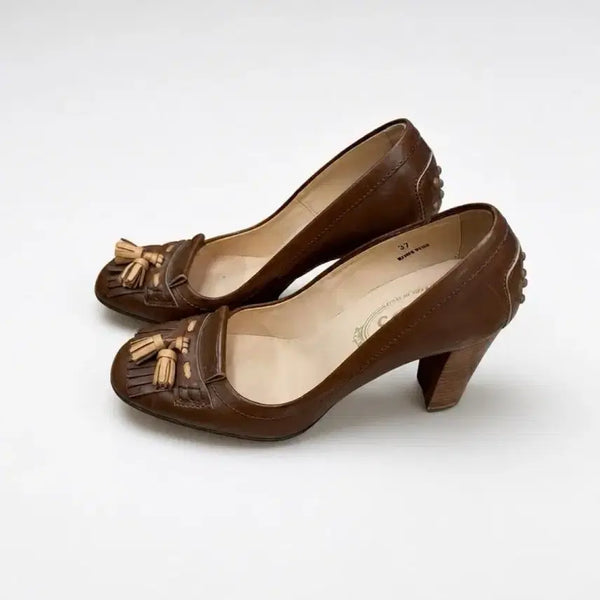 [BUNJANG] Tod's Women's Brown Vintage Loafer Heels (235) / 여성235/ 토즈 로퍼 힐 구두 브라운 빈티지킹