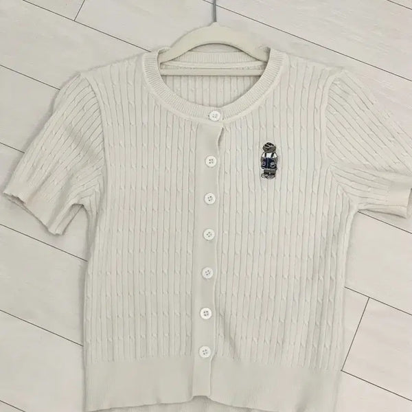 [BUNJANG] Short Sleeve Knit Cardigan White / 반팔 니트 가디건 화이트
