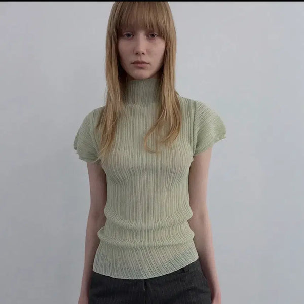 [BUNJANG] Une Une Pleated Half Neck Linen Knit / 우네씬 pleated half neck linen knit