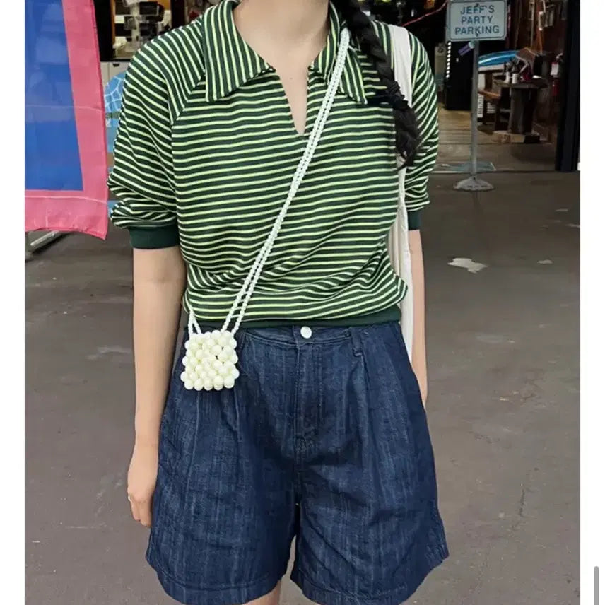 [BUNJANG] UINNY Weekly Open Collar Half Sweatshirt Green / (새상품) 유이니 Weekly 오픈 카라 하프 맨투맨 그린
