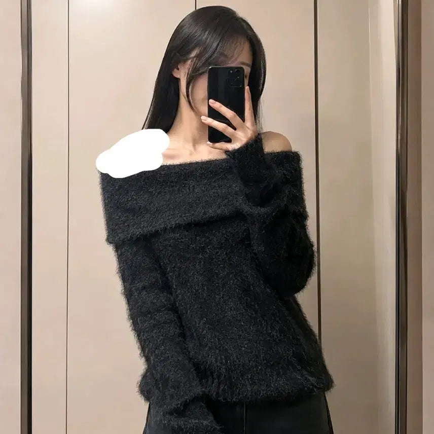[BUNJANG] Mohair Off-Shoulder Knit Sweater / 겨울 모헤어 오프숄더 니트 원가 3.5 옷판매