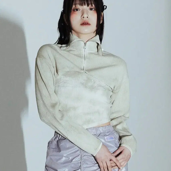 [BUNJANG] PlasmaSphere Water Dye Cropped Zip-Up T-Shirt / 플라즈마스페어 물나염 집업 티셔츠 크롭 무신사