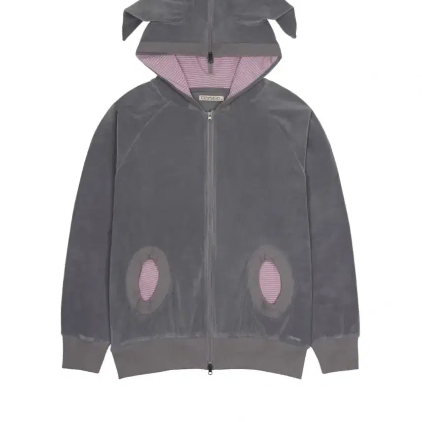 [BUNJANG] COYSEIO Horn Striped Zip-Up Hoodie Purple Grey Size 1 / COYSEIO 코이세이오 혼 스트라이프드 집업 후디 퍼플그레이 1사이즈