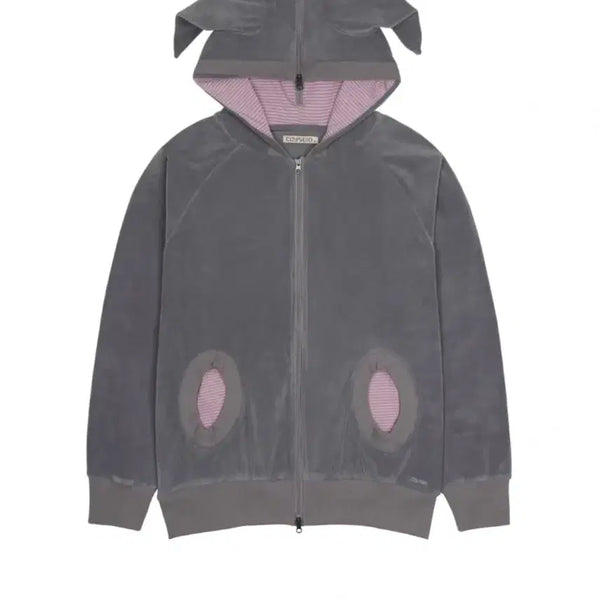 [BUNJANG] COYSEIO Horn Striped Zip-Up Hoodie Purple Grey Size 1 / COYSEIO 코이세이오 혼 스트라이프드 집업 후디 퍼플그레이 1사이즈
