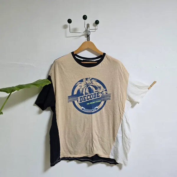 [BUNJANG] Kaiakman Color-Blocked Oversized Short-Sleeved T-Shirt White/Navy / 여성의류 카이아크만 오버팟 반팔 티셔츠 배색 화이트/네이비