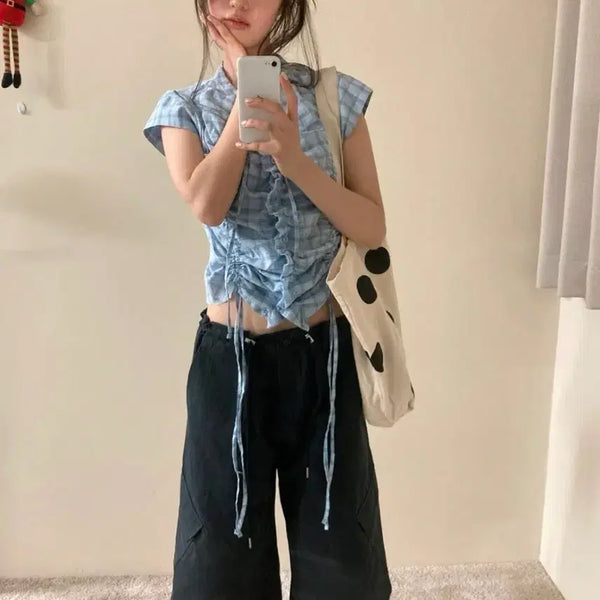 [BUNJANG] Bow Archive Checkered Blouse / 보우아카이브 체크 블라우스
