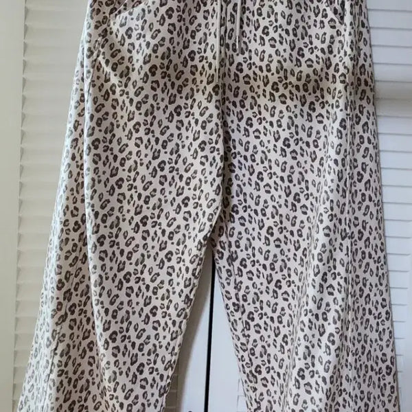 [BUNJANG] Leopard Pattern Wide Leg Cotton Pants / 레오파드 패턴 와이드 팬츠