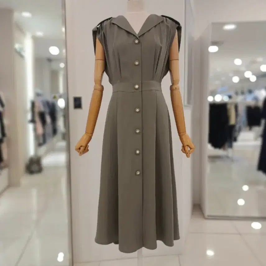 [BUNJANG] Shatin 24SS Tencel Banding Dress Khaki / 24ss 샤틴 텐셀 밴딩 원피스 M