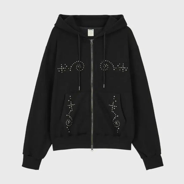 [BUNJANG] Dandel DD Wing Studded Hoodie Zip-Up Black Size 1 / 단델 DD wing studded hoodie zip-up 블랙 1사이즈