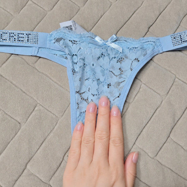 [BUNJANG] Z Brand Ribbon Lace Sky Blue Thong / Z(중고) 밴드 리본 레이스 스카이블루 끈팬티