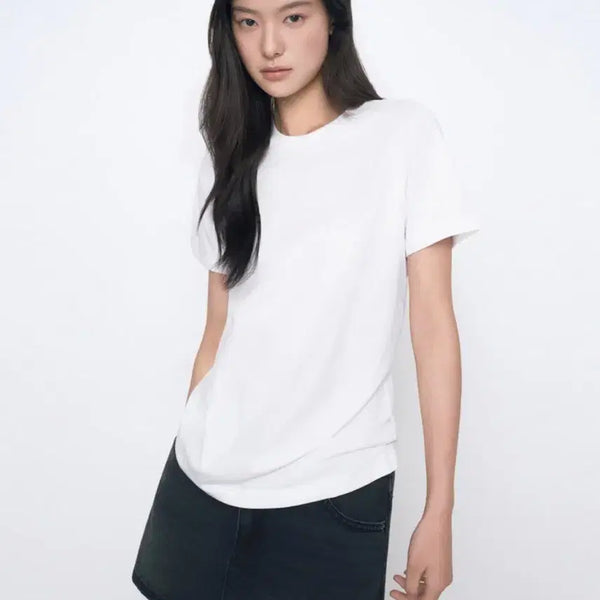 [BUNJANG] Coutandard Women's Basic Crew Neck T-Shirt White XS / [쿨탠다드] 우먼즈 베이식 크루 넥 티셔츠 [화이트] XS
