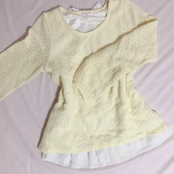 [BUNJANG] Vintage Embroidered Pearl Frill Knit / 빈티지 양산형 은사펄 프릴 니트