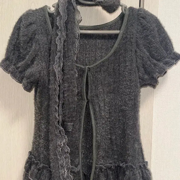 [BUNJANG] Short Sleeve Knit T-Shirt Women's / 반팔 니트 올 봄,가을 여성 티셔츠