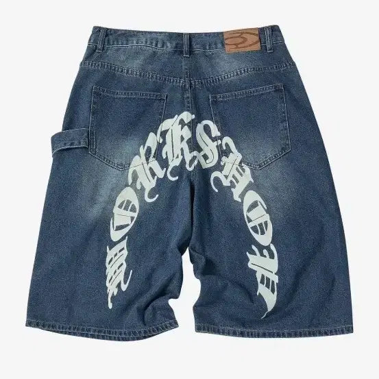 [BUNJANG] Back Printing Bermuda Denim Shorts Indigo / 백 프린팅 버뮤다 데님 쇼츠 인디고
