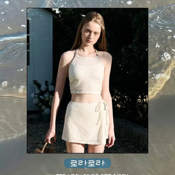 [BUNJANG] Rollerara Halterneck Bikini Set Ivory / 로라로라 홀터넥 비키니 세트 아이보리