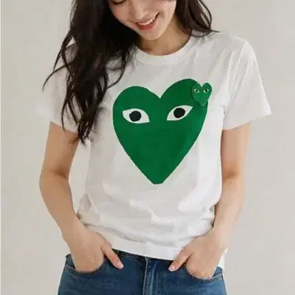 [BUNJANG] Comme des Garçons PLAY Double Heart T-Shirt / 예쁘고 개성있는 꼼데가르송 PLAY 더블 하트 반팔 티셔츠