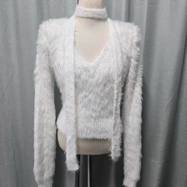 [BUNJANG] White Fur Knit Set / 화이트 퍼 니트세트