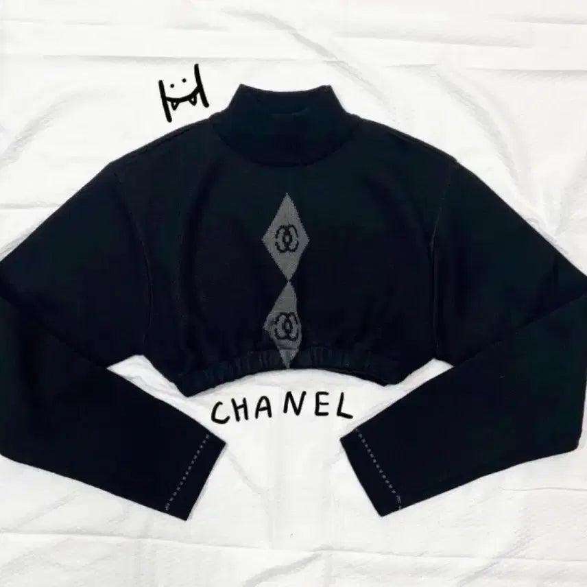 [BUNJANG] Chanel Logo Half-Neck Crop Knit / 샤넬 로고 하프넥 크롭 니트