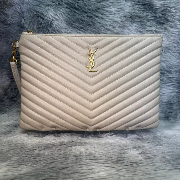 [BUNJANG] Saint Laurent Matelassé Clutch Beige Gold Hardware / 생로랑 마틀라세 클러치 베이지 금장