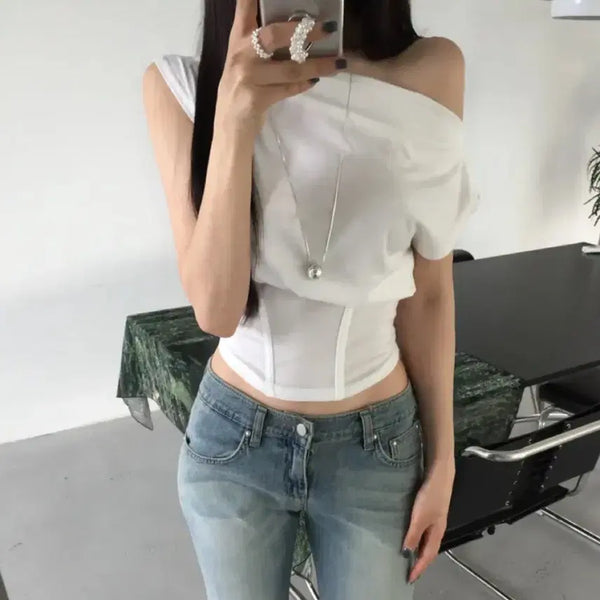 [BUNJANG] Off-Shoulder Corset T-Shirt / 오프숄더 코르셋 티