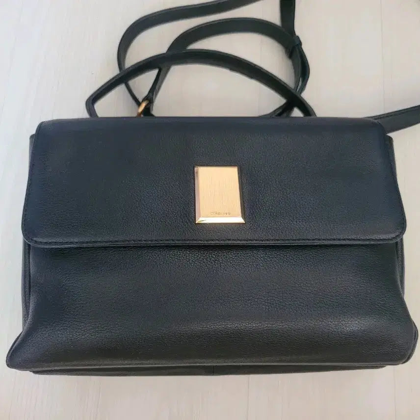 [BUNJANG] Couronne Black Leather Tote Cross Bag / 쿠론 블랙 가죽 토트 겸 크로스백