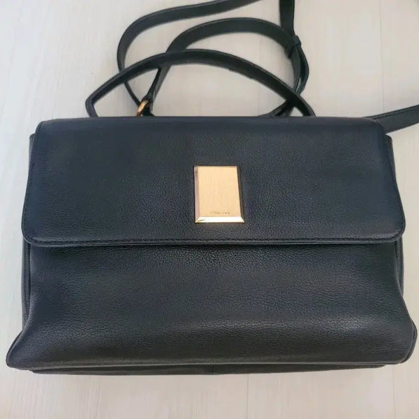 [BUNJANG] Couronne Black Leather Tote Cross Bag / 쿠론 블랙 가죽 토트 겸 크로스백