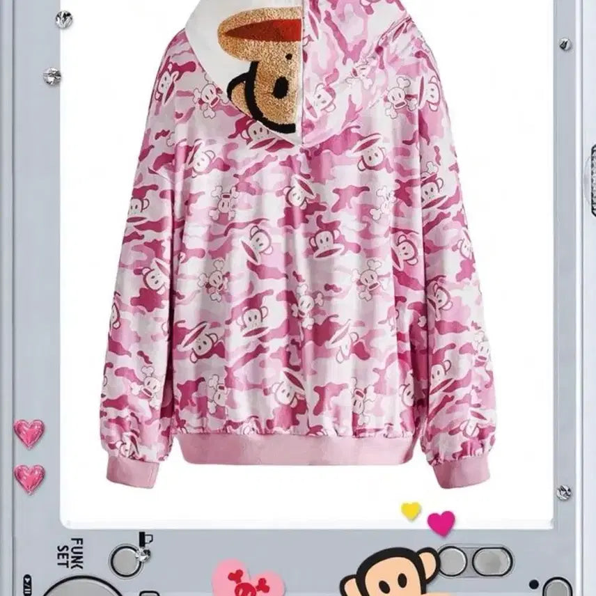 [BUNJANG] Paul Frank Pink Camo Zip-Up Hoodie / 폴프랭크 핑크 카모 후드집업