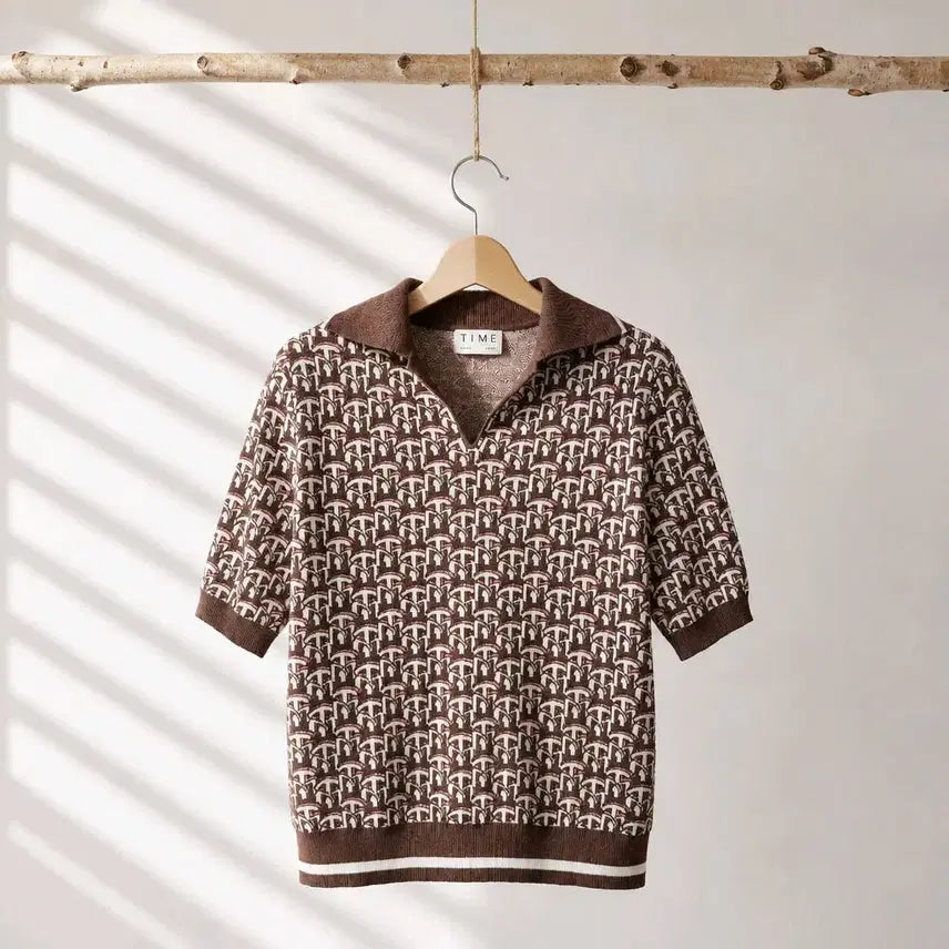 [BUNJANG] TIME by Handsome 2021 Cashmere Monogram Collar Short Sleeve Knit (Size F) / 한섬 TIME 타임 2021 캐시미어  모노그램 카라 반팔 니트 F사이즈
