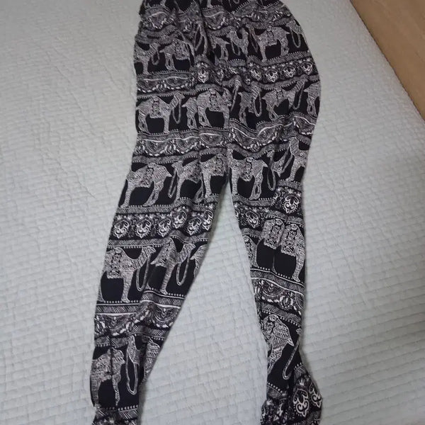 [BUNJANG] Elephant Pattern Cotton Pants Black / 코끼리 패턴 바지 블랙(일명 냉장고바지)