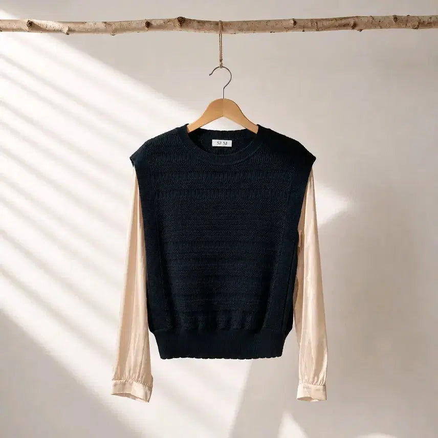 [BUNJANG] SJSJ 2022 Wool Blend Layered Knit Vest Blouse F Size / 한섬 SJSJ 2022 울 혼방 레이어드 니트 베스트 블라우스 F사이즈