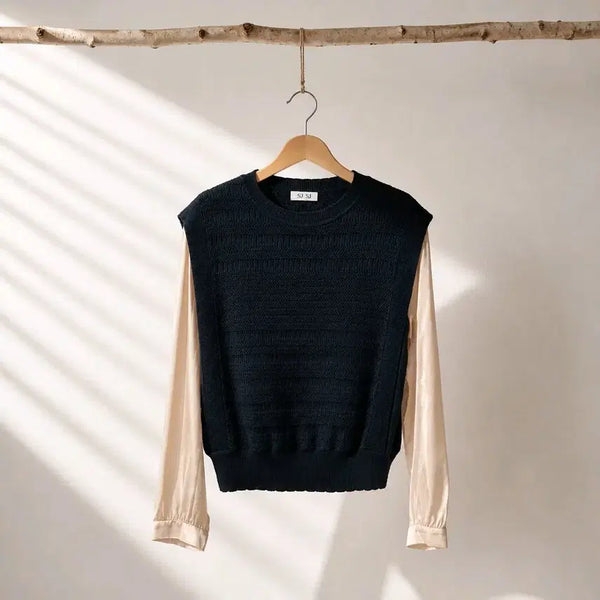 [BUNJANG] SJSJ 2022 Wool Blend Layered Knit Vest Blouse F Size / 한섬 SJSJ 2022 울 혼방 레이어드 니트 베스트 블라우스 F사이즈