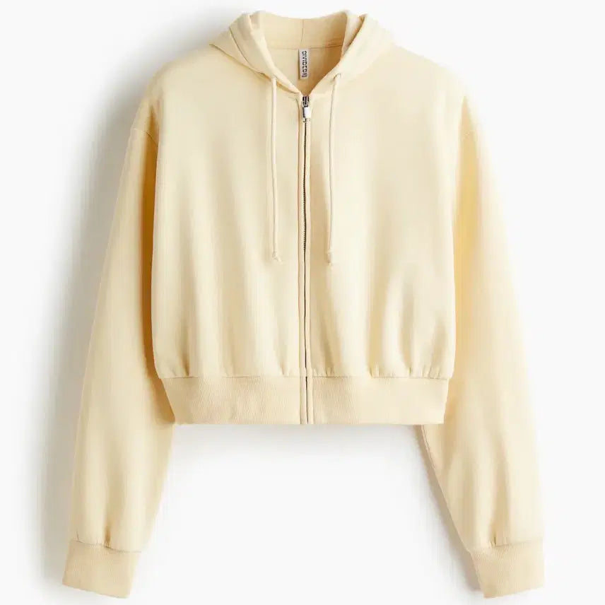 [BUNJANG] Crop Zip-Up Hoodie Light Yellow XL / 크롭트 집업 후디 라이트 옐로 XL