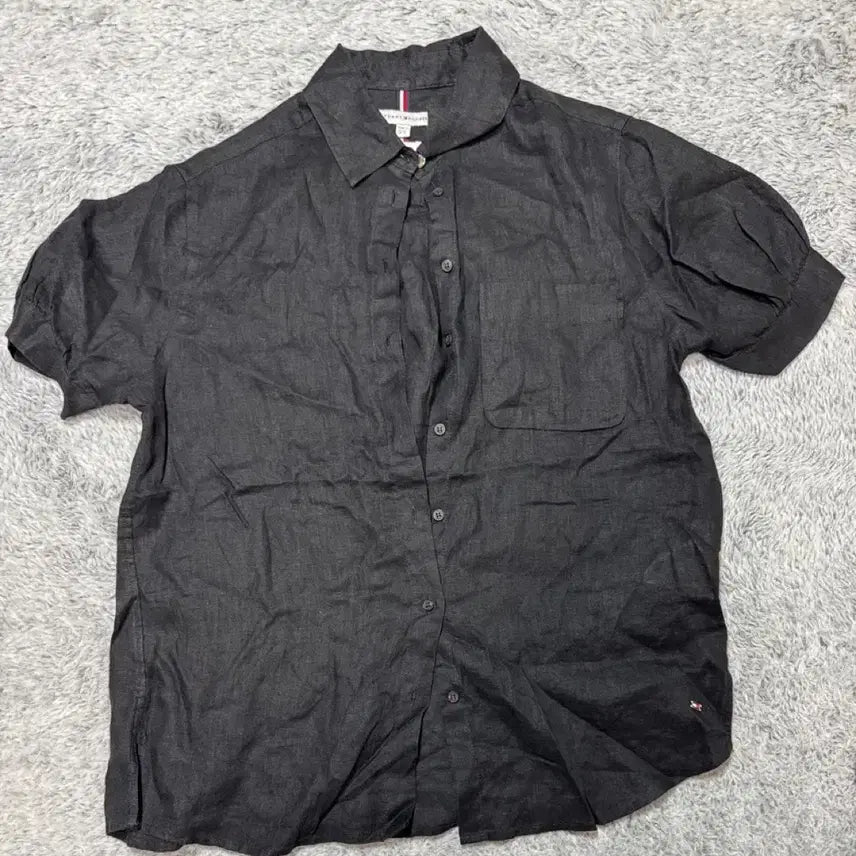 [BUNJANG] Tommy Hilfiger Linen Short Sleeve Shirt Size 32 Black / 타미 힐피거 반팔 셔츠(32)