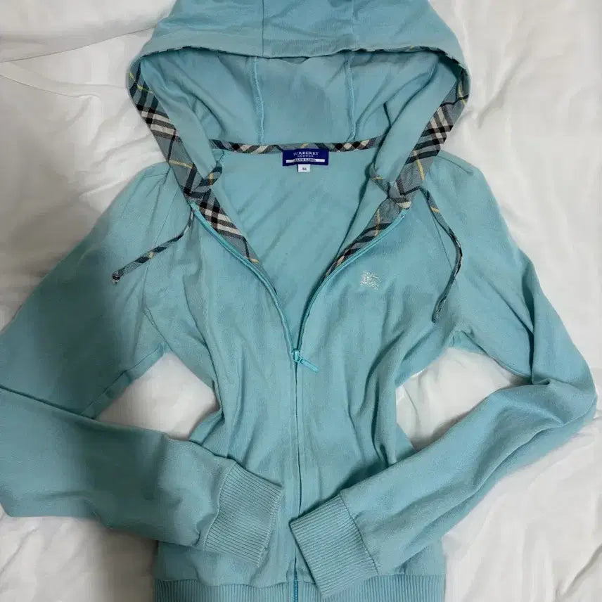 [BUNJANG] Burberry Blue Label Hooded Zip-Up Mint Check Slim Fit / 버버리 블루라벨 후드 집업 민트(민트코어)