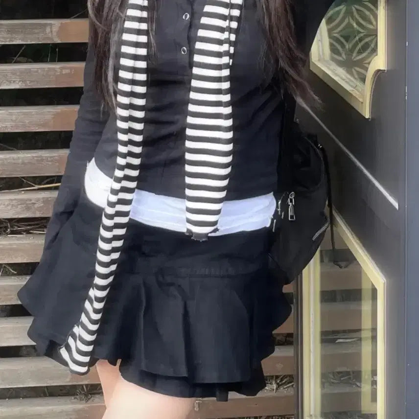 [BUNJANG] Hinichuki Black Blue Denim Tiered Mini Skirt / 히니츠키 흑청 데님 캉캉 미니 스커트