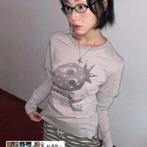 [BUNJANG] Wonder Visitor Ash Strawberry Layered LS-T / 원더비지터 Ash Strawberry Layered LS-T