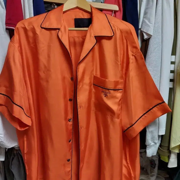 [BUNJANG] Prada Silk Short Sleeve Oversized Shirt Orange L / 프라다 실크 반팔 오버 셔츠 오렌지 L 오버핏 백화점판