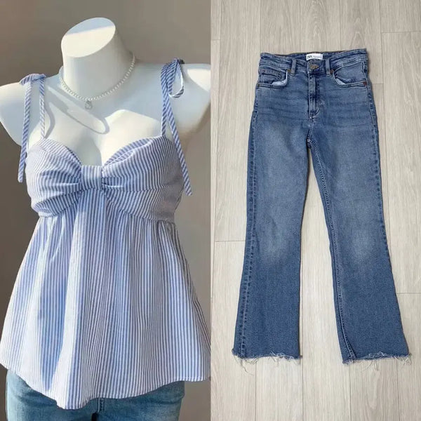 [BUNJANG] Striped Tank Top & Zara Jeans Set / 스트라이프 나시 (새 상품) + 자라 ZARA 청바지 세트