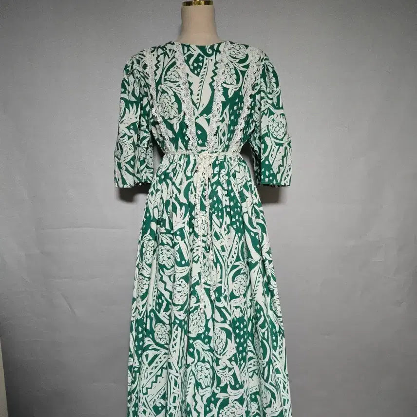 [BUNJANG] Linen Blend Long Dress with Belt / 그린 린넨 롱원피스