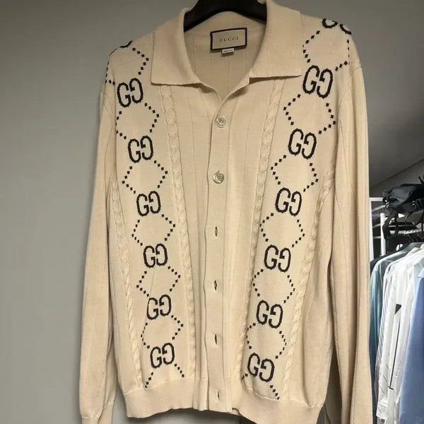 [BUNJANG] Gucci Logo Pattern Cardigan Ivory / 구찌 로고패턴 가디건 아이보리 XXL