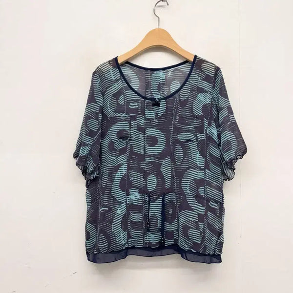 [BUNJANG] Kotakeshimo Sheer Ripple Textured Drawstring Blouse / Kotakeshimo 시스루 쉬폰 블라우스