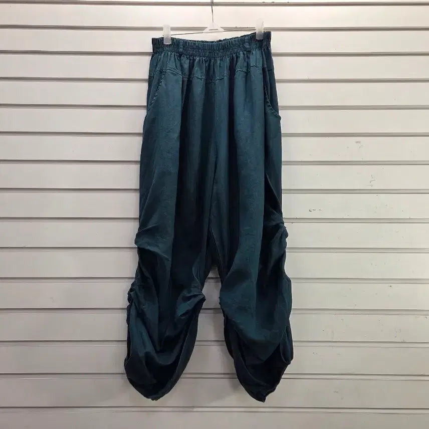 [BUNJANG] Linen Blend Shirring Point Elastic Waist Pants (Size 66) / 청록 마원단 셔링포인트  밴딩바지 66/보물찾기천사